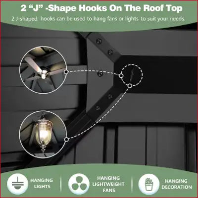 Gazebo roof with hanging hooks for the Steel Roof Permanent Hardtop Rectangle Black