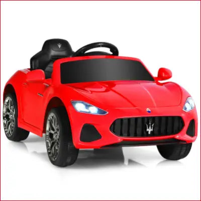 Red Maserati toy car in a 12V Kids Ride-On Car with Remote Control and Lights