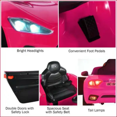 Pink toy car features of 12V Kids Ride-On Car with Remote Control and Lights