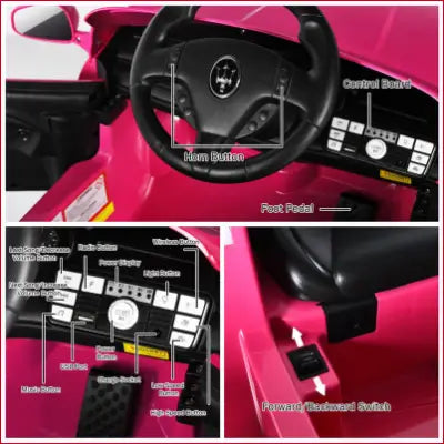 Pink toy car interior of 12V Kids Ride-On Car with Remote Control and Lights