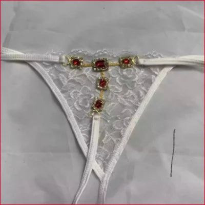 White lace thong underwear with jeweled embellishments for Rhinestones Thong Crystals