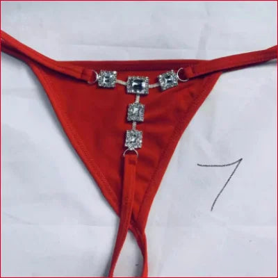 Red rhinestones thong crystals adorned with decorative jewels for elegant lingerie