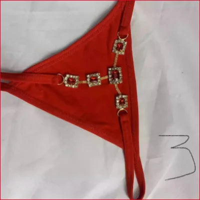 Red Rhinestones Thong Crystals with rhinestone embellishments for glamorous lingerie