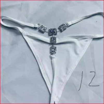 White rhinestones thong crystals with jeweled waistband for elegant lingerie style