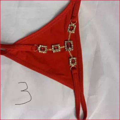 Red rhinestones thong crystals underwear with sparkling embellishments for allure