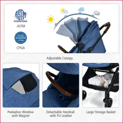 Blue baby stroller features of a 2-In-1 Convertible Aluminum Baby Stroller with Adjustable Canopy