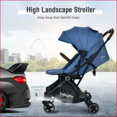 Blue high landscape stroller featuring a 2-In-1 Convertible Aluminum Baby Stroller design