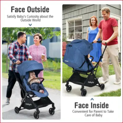 Blue Convertible Aluminum Baby Stroller with Reversible Seat and Adjustable Canopy