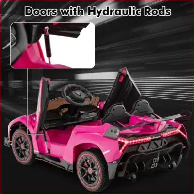 Pink 12V 4WD Licensed Lamborghini Veneno toy car with hydraulic doors for kids