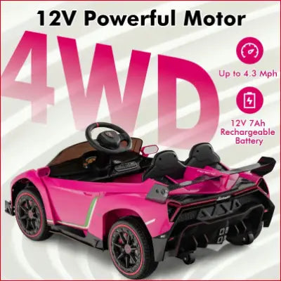 Pink Lamborghini Kids Ride-On Car, 12V 4WD Licensed Lamborghini Veneno Powered Vehicle