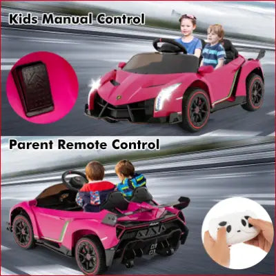 Pink 2 Seater Kids Ride on Car, Licensed Lamborghini Veneno Powered Electric Vehicle