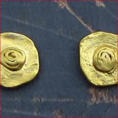 Gold spiral design earrings on square bases, perfect 24k boho stud earrings for elegance