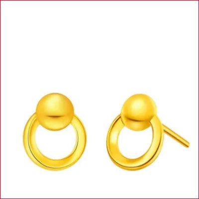 Gold stunning round stud earrings with circular designs and sphere accents