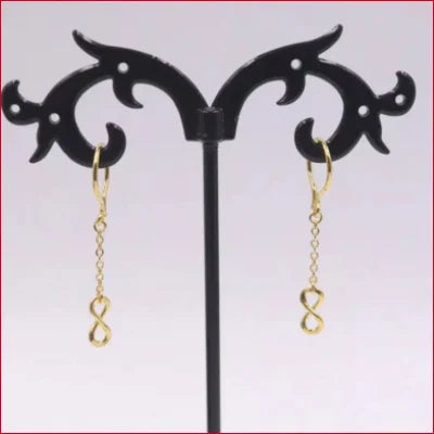 Pair of 24k Pure Gold Hook Dangle Earrings with Elegant Infinity Symbol Charms