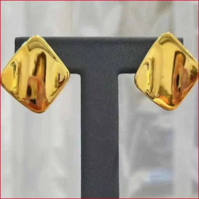 Gold-colored square stud earrings from 24K Gold Lotus Flower Earrings for Women