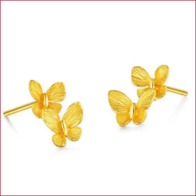 Pair of gold double butterfly stud earrings with secure shipping and signature confirmation