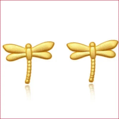 24k Pure Gold 999 Dragonfly Stud Earrings