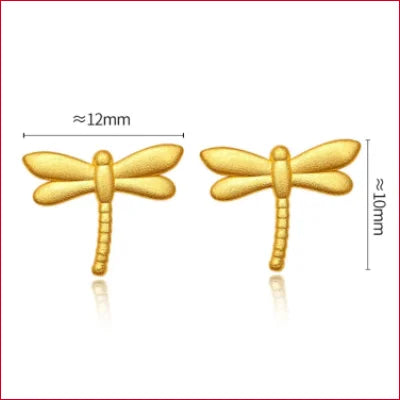 24k Pure Gold 999 Dragonfly Stud Earrings
