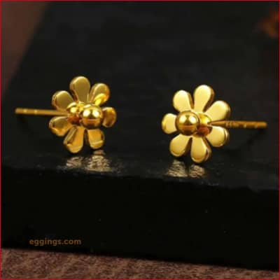 24k Pure Gold Sunflower Stud Earrings Womens Jewelry