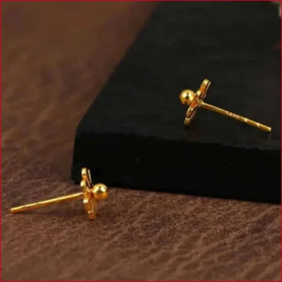 Gold Sunflower Stud Earrings with delicate cross designs in 24k gold finish