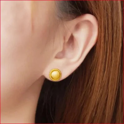 Gold round stud earrings with a domed design in pure 24k gold finish