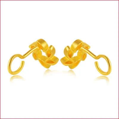 Pair of gold stud earrings featuring flower shapes and small hoops in 24k Gold