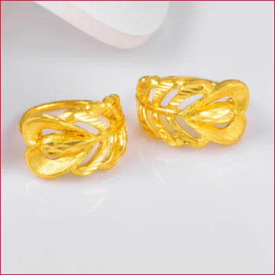 Pair of 24 Karat Pure Gold Heart Leaf Earrings featuring intricate design