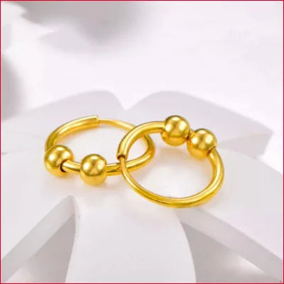 24K Pure Gold Circle Hoops Earrings with decorative beads for elegant women’s jewelry