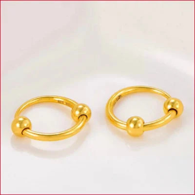 24K Pure Gold Circle Hoops Earrings with Beads for Women, stylish gold circle hoops