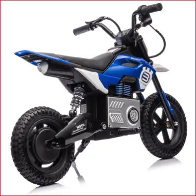 Blue and white electric dirt bike, perfect 24V electric toy for kids aged 5-15