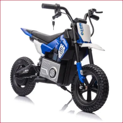 Blue and white electric dirt bike, 24V electric toy for kids ages 5-15, off-road fun