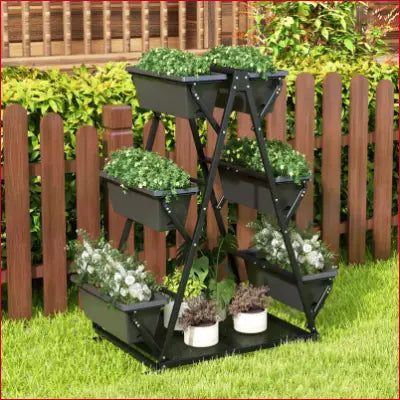 3-Tier Vertical Raised Garden Bed with Wheels and Container Boxes for outdoor planting