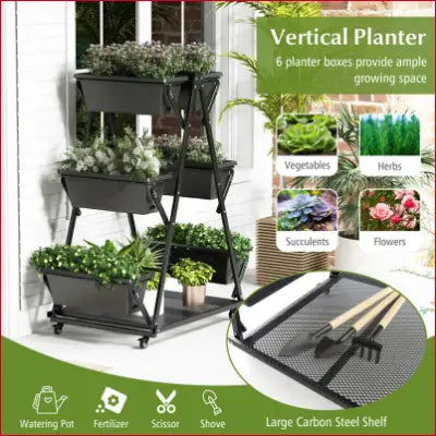 3-Tier Vertical Raised Garden Bed with wheels and container boxes for efficient gardening