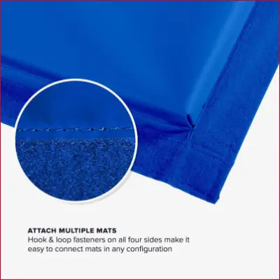 Blue exercise mat with hook and loop fasteners for padded protection during workouts