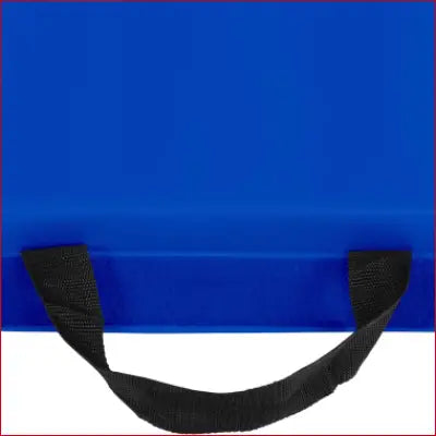 Blue exercise mat with black handle, perfect for home workouts and gym activities