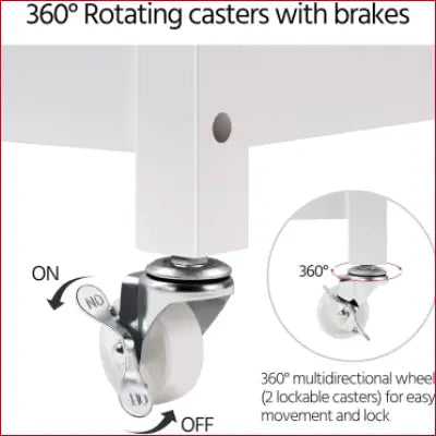 White caster wheel with brake on a 40 Width Kitchen Island Cart for easy mobility