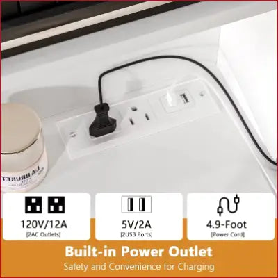 Built-in power outlet with AC outlets and USB ports for 65.9 Vanity Desk with LED Lighted Mirror