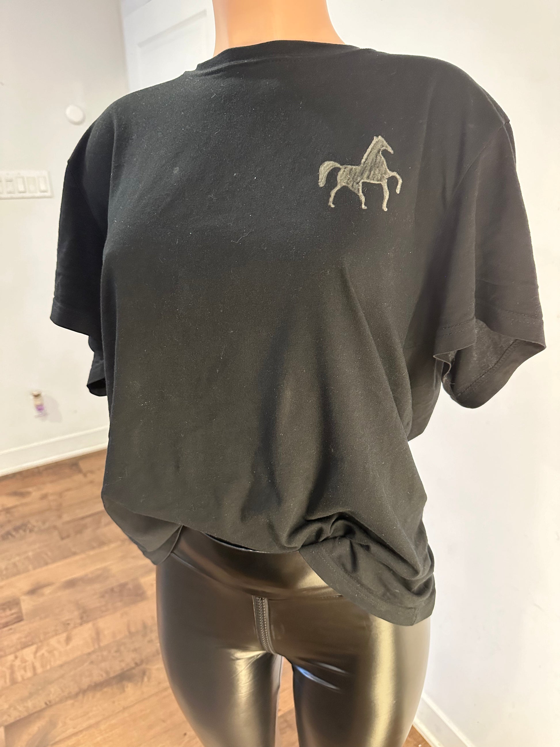 Dark green t-shirt with horse logo on chest from Handmade Black Crew Neck collection