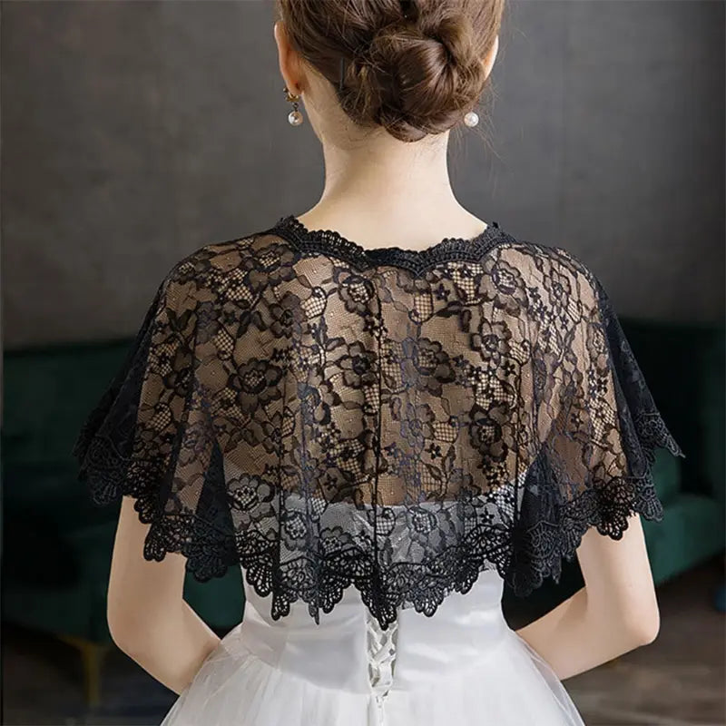 Black lace bridal bolero with floral lace and elegant embroidery for wedding attire