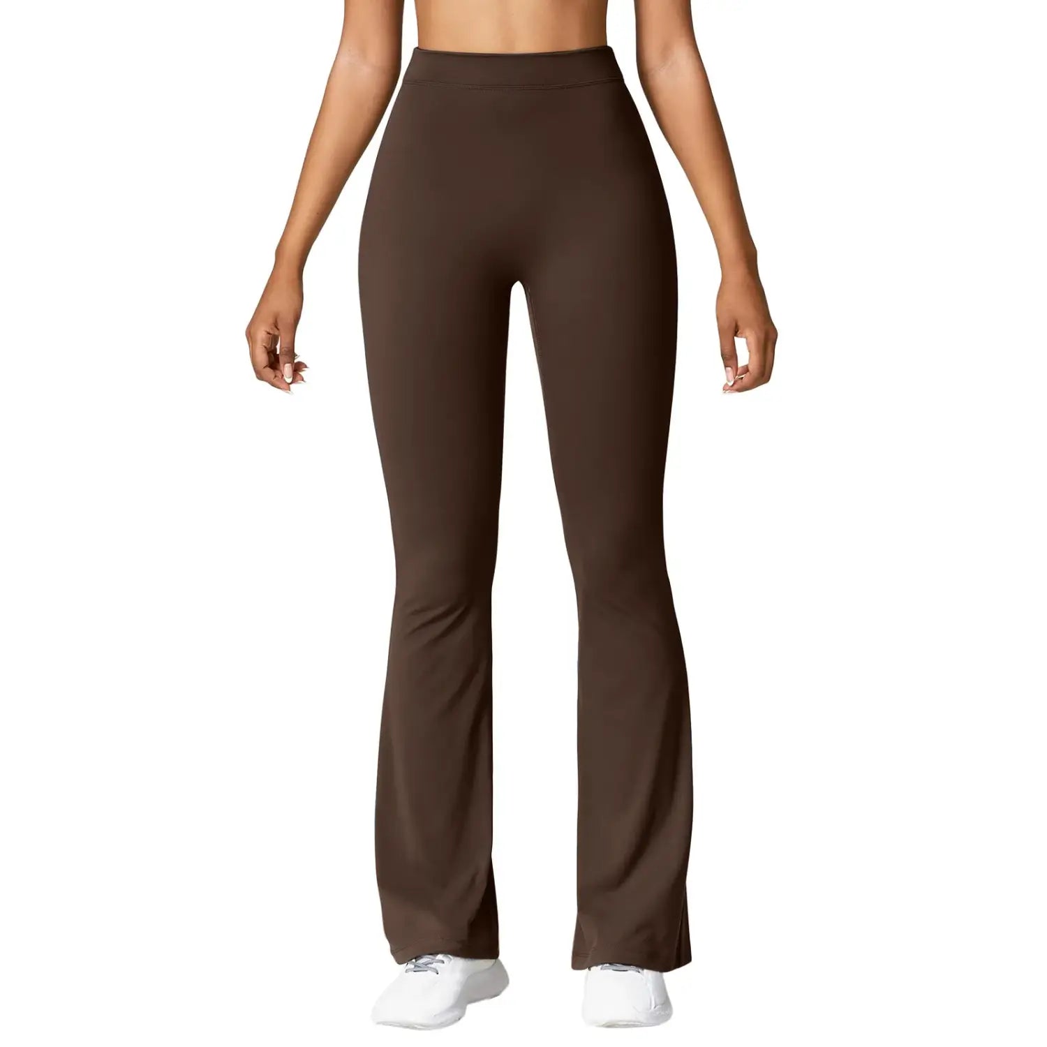 Brown high-waisted flared leggings ideal for micro horn leggings and all sizes suitable
