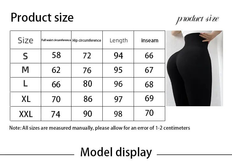 Clothing size chart for High Waist Skinny Fitness Solid Leggings with waist skinny fitness design