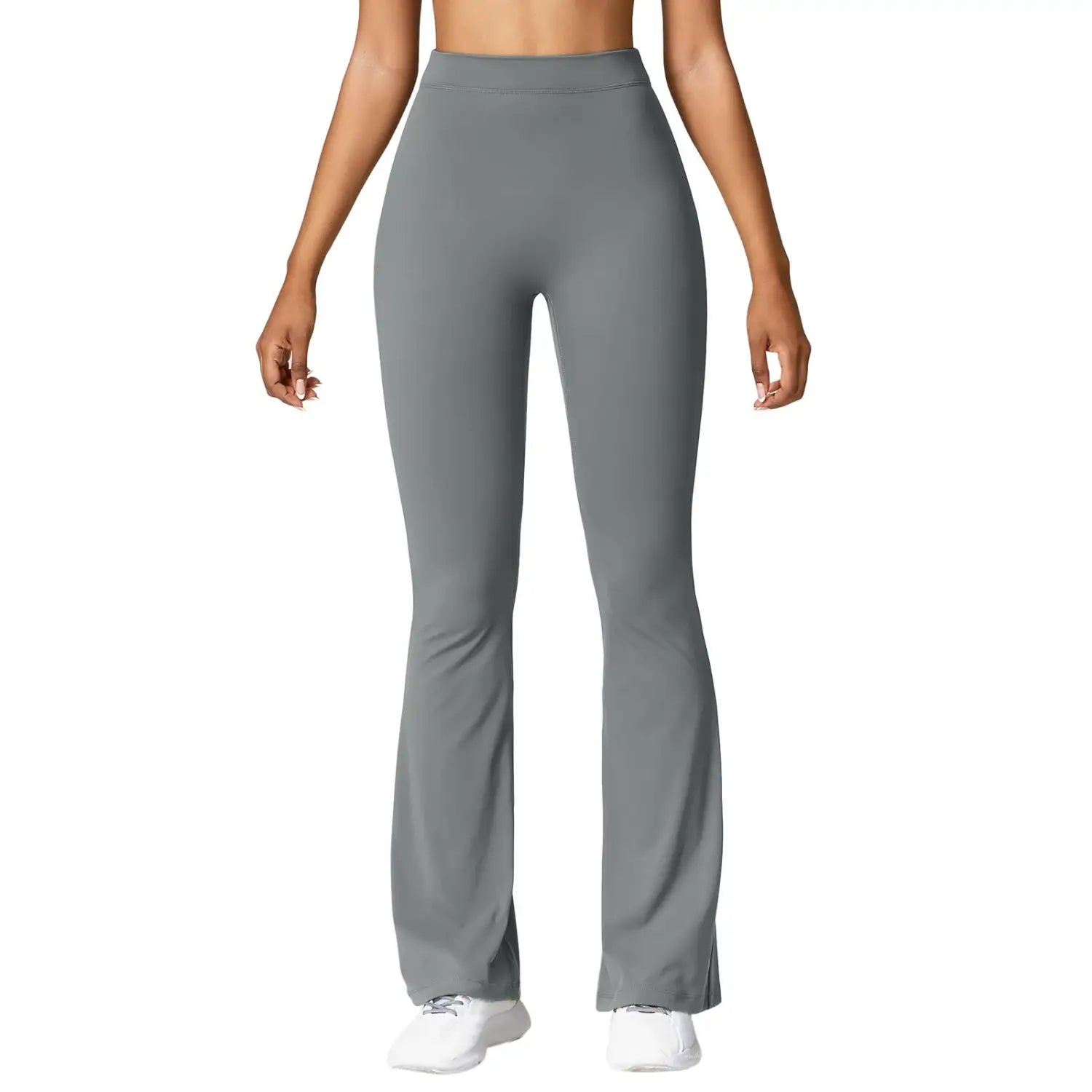 Gray high-waisted flared leggings in size suitable micro horn leggings for women with V-back design