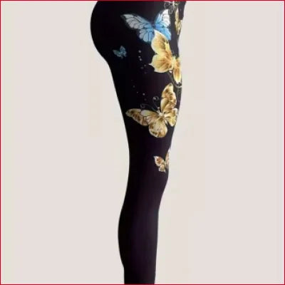 Black leggings with colorful butterfly designs for activewear comfort and performance