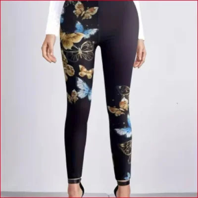 Black leggings with colorful butterfly print for activewear comfort and performance