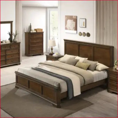 Ailany Solid Wood 6 Piece Bedroom Set in Antique Walnut Finish for Elegant Decor