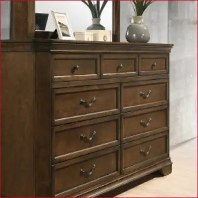 Wooden dresser with mirror from Ailany Solid Wood 6 Piece Bedroom Set in antique walnut finish