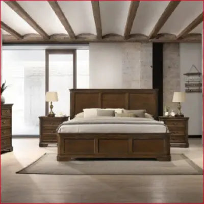 Ailany Solid Wood 6 Piece Bedroom Set in Antique Walnut Finish showcased elegantly