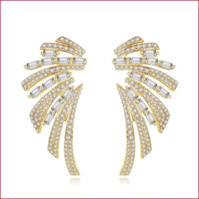 Ornate gold and diamond angel wings drop earrings with Swarovski Crystals