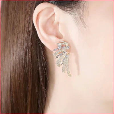 Ornate angel wings drop earrings with Swarovski crystals and sparkling gemstones