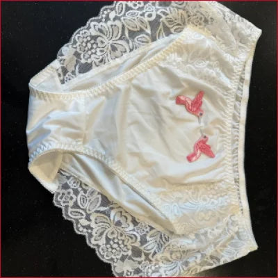 Beautiful Bridal white panties with lace trim and two birds embroidery design